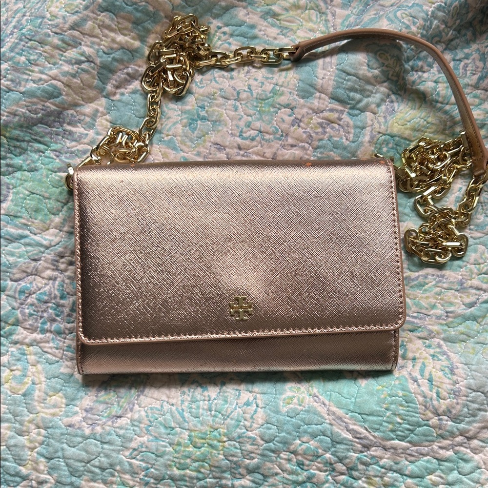 Tory Burch Rose Gold Crossbody Bag with Chain